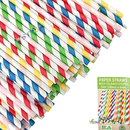 PAPER STRAWS Striped Multi Color Friendly For Celebration Events 200-6000 Straws