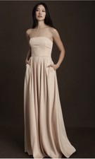 BHLDN Elsie Satin A-line Gown Sz 16W Oyster Color $248 Bridesmaids Pockets