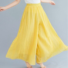 Women Crop Pants Linen Cotton Wide Leg Loose Casual Culotte Soft Summer Travel