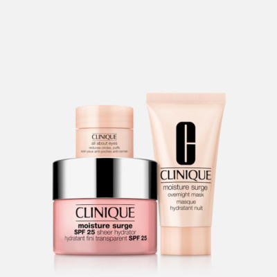 Clinique Moisture Meets SPF Skincare Set: All About Eyes,Overnight Mask,Hydrator