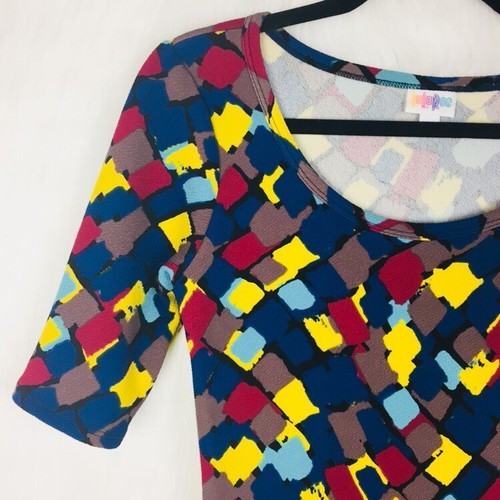 LuLaRoe Medium Nicole Dress NWT Multi Color Bright Puzzle Pieces Scoop Neck - Picture 2 of 6