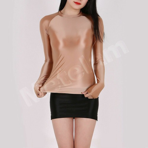 Mujeres Satén Brillante Look Húmedo Yoga Gimnasio Calce Ajustado Camiseta Prendas para el torso Blusa Elastizada Camisas - Imagen 6 de 23