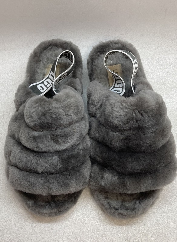 UGG Fluff Yeah Slide Charcoal Grey Sheepskin Platform Sandals Women's Size 6