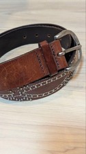 Brown Leather Belt Studded Vintage 104cm Metal Buckle