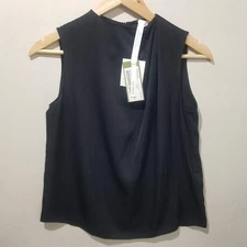 Lilysilk Top Womens XS Black Mulberry Silk Sleeveless Draped Pleat Zip Back NWT