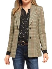 CAbi Pastime Tan Houndstooth Plaid Blazer Jacket