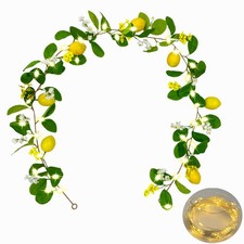 Artificial Lemon Garland with Fairy Lights Spring Summer Greenery Lemon Vine ...