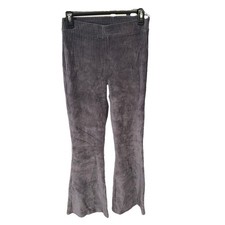 Aerie Women Groove On Velour Pants Small High Rise Flare Ribbed Stretch Gray NWT