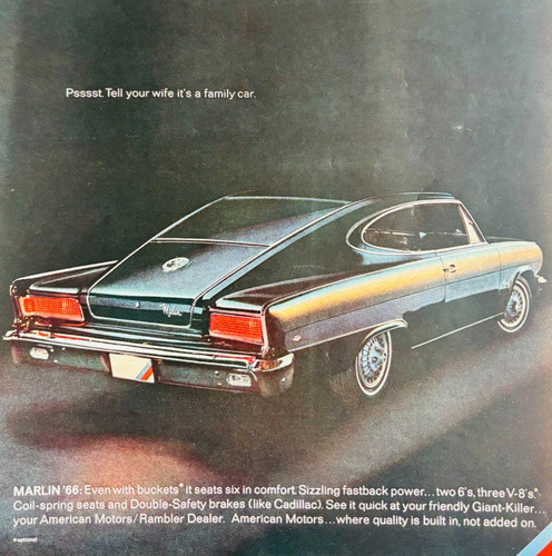 1966 American Motors Marlin Advertisement Vintage Automobilia Fastback DWYY1