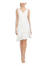 ADRIANNA PAPELL Womens White Flounce Sleeveless Short Formal Dress 2