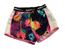JUSTICE J-SPORT RUNNING SHORTS GIRLS XL-16-18 PAINT SPLATTER Built n brief