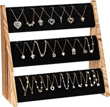 3 Tier Necklace Organizer Stand, Velvet  Wood Display for 72 Necklaces/Bracelet