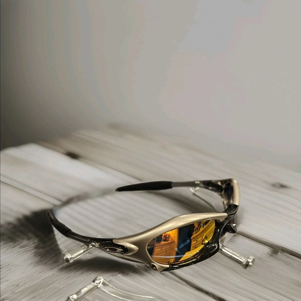 Винтажные солнцезащитные очки X-Metal Splice в серебристой черной оправе с огненными линзами Y2K сделано в США - Изображение 3 из 4