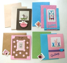 Lot of 4 Finished Cross Stitch Cards Easter Spring Holidays completed mail ready