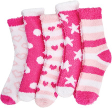 Pink Fuzzy Socks for Women Cozy Socks, Fluffy Plush Gift with a Personalizable N
