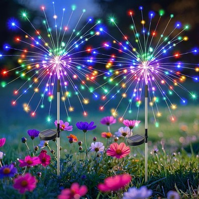 2 Pack Solar Garden Lights Outdoor 8 Modes, 120 LED Firework Lights Solar Pow...