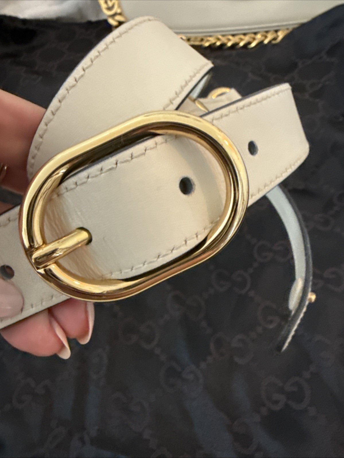 Gucci Blondie Medium Ivory Leather Shoulder Bag Gold GG 2 Way Cross Body Strap thumbnail 5