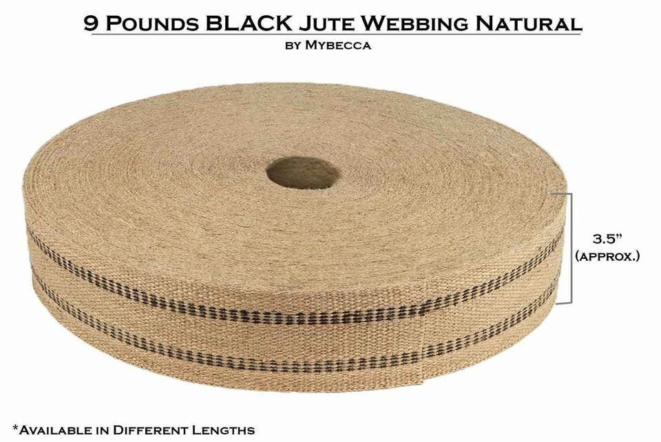 Mybecca [ ROLL/72 Yards] Black 9 Pounds Jute Webbing Natural Fabric 3.5 Inches - Image 2 of 4