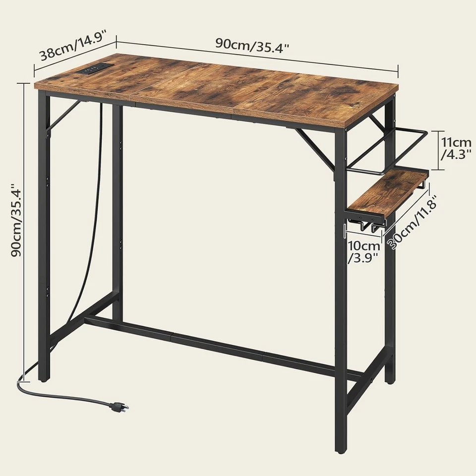 Mesa de bar con estación de carga y estante para vinos | Mesa de altura de pub | Escritorio de mostrador de 35" Foto 2 de 4