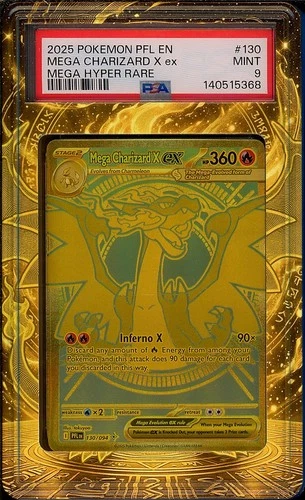 Pokemon 2025 Mega Charizard X ex 130 Gold Hyper Rare Extended Art Included PSA 9