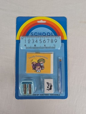 Vintage School Stationery Set Ruler Paper Pad Eraser Sharpener Pencil 90s Y2K