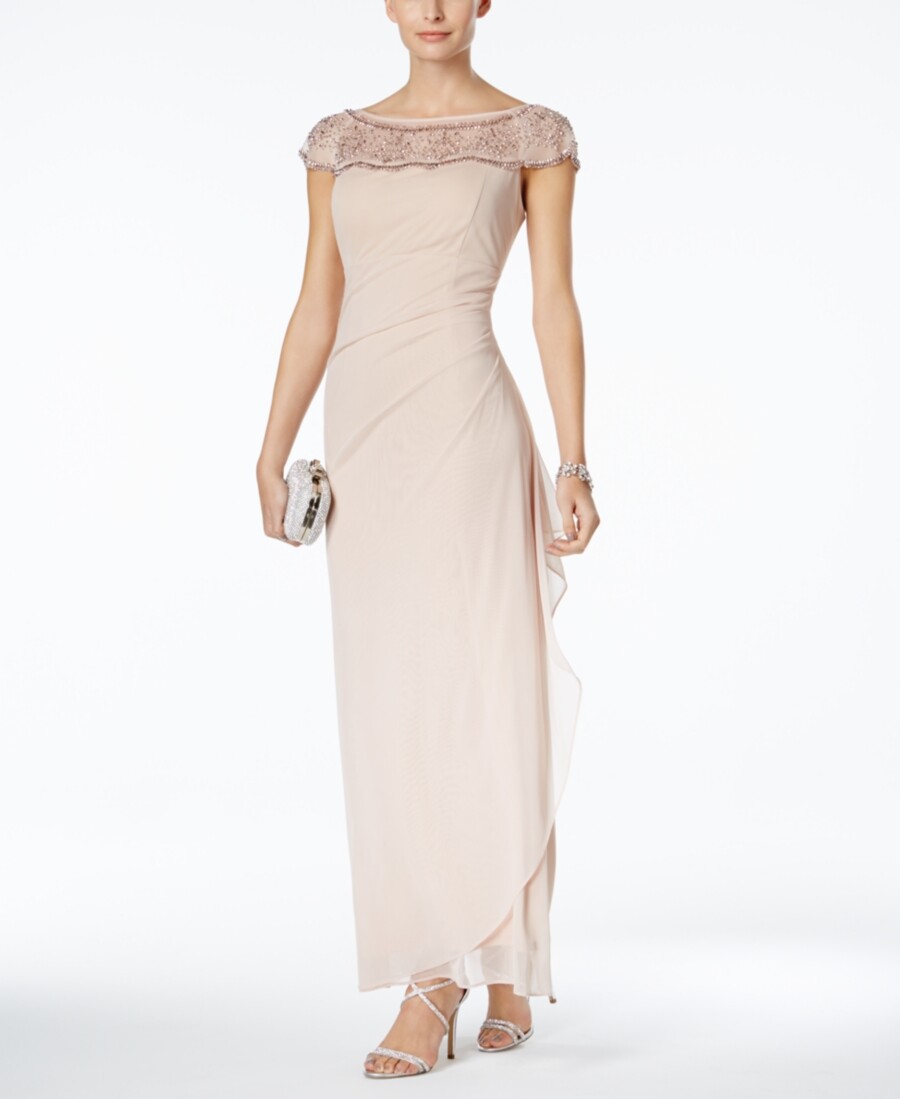msk embellished ruched jersey gown