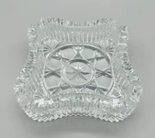 Vintage Ashtray Lead Crystal Cigarette, Cigar Heavy Starburst Square Retro