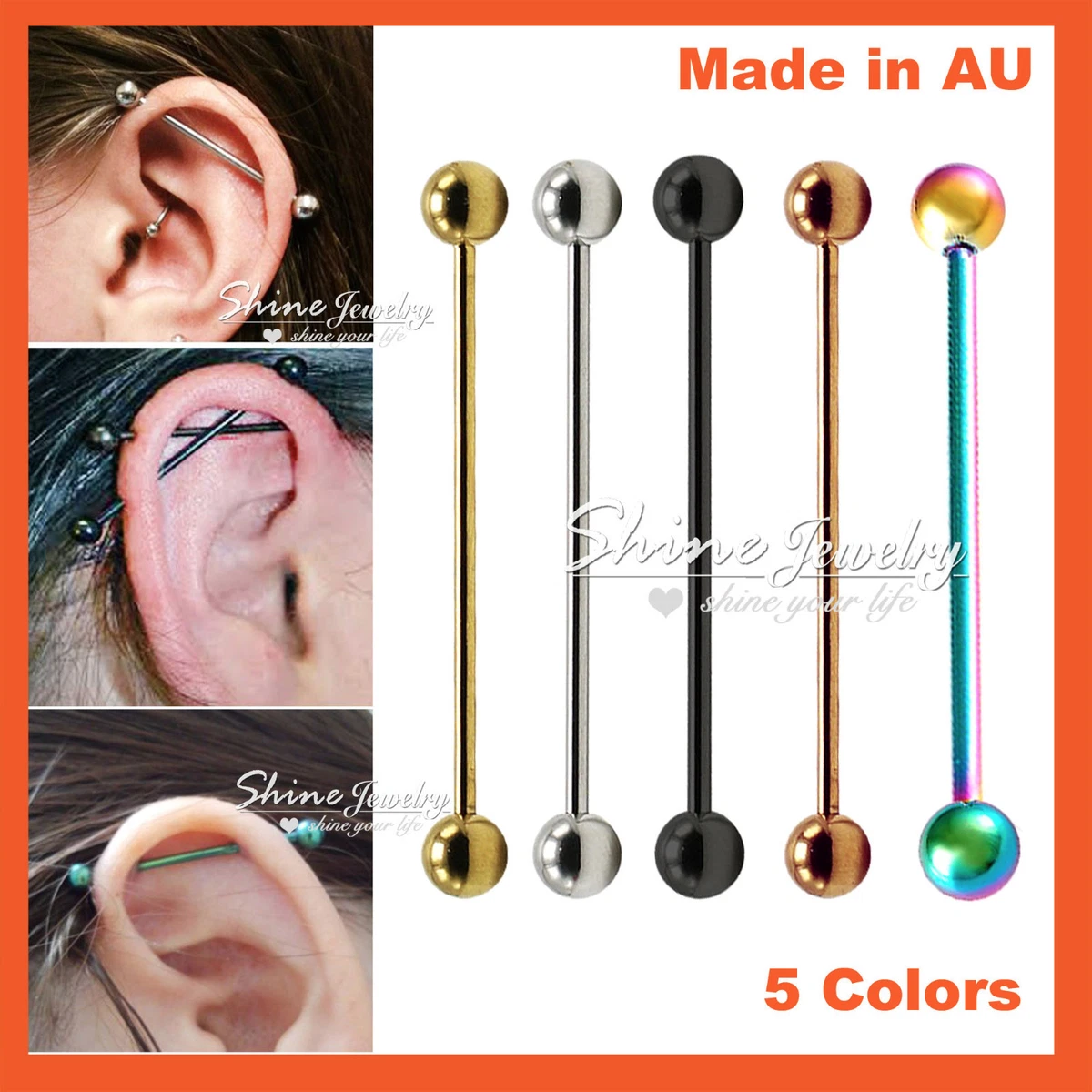 14G Titanium Anodized Industrial Bar Barbell Ear Ring Earring Piercing Jewellery