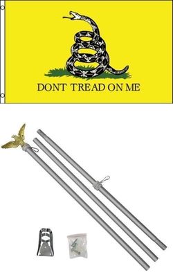 2x3 2'x3' Gadsden White Snake Don't Tread On Me Flag Aluminum Pole Kit Set 