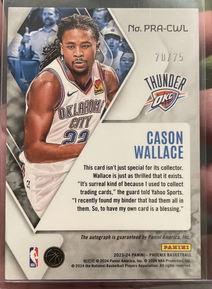 CASON WALLACE - 2023-24 Panini Phoenix ROOKIE AUTOGRAPH PURPLE /75 Thunder RC - Image 2 of 2