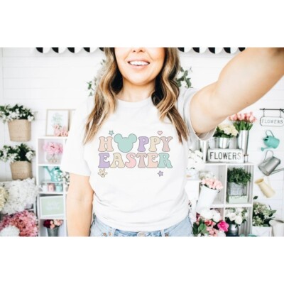 New Happy Easter Print Shirt in White - Size Large