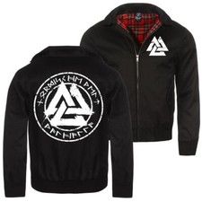 Herren Harrington Jacke Nordische Welt Walhalla Wotansknoten weiss wikinger