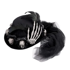 Black Halloween Skeleton Hand Skull Top Hat with Rose for Costume