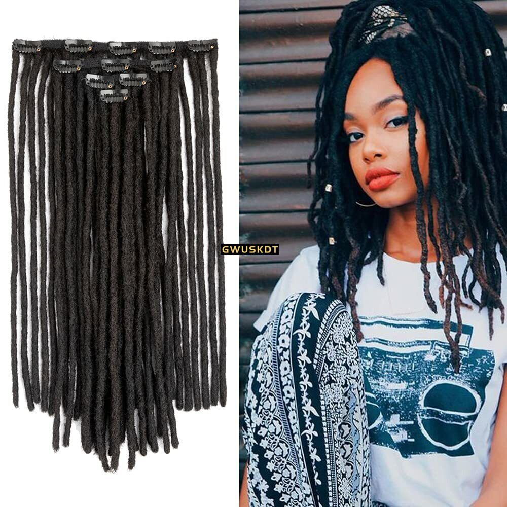 Dreadlocks black Real Human Hair Clip in Dreadlocks  Extensions