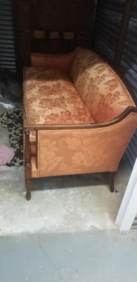 Vintage Mahogany Sheraton Style Sofa Chair w Red Duck Down Cushion, Silk  - Image 2 of 4