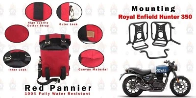 Paire de sacoche militaire rouge " et kit de montage pour Royal Enfield Hunte... - Photo 1/4