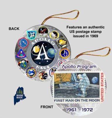 APOLLO Ornament - Collectible Gift NASA 11 Moon Stamp Project All Missions Logo