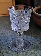 American Brilliant Period ABP Cut Glass Wine Goblet Star Crystal 