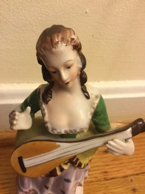 Vintage Porcelain Victorian Lady Figurine Playing Music Made In Occupied Japan, - Image 1 of 4