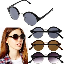 Women's Vintage Inspired Classic Half Frame Semi-Rimless Round Circle Sunglasses