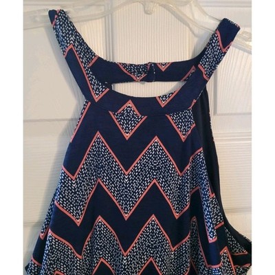 Three Pink Hearts Trixxi Dress Women's XL  Maxi Navy/Orange Geometric Stretchy