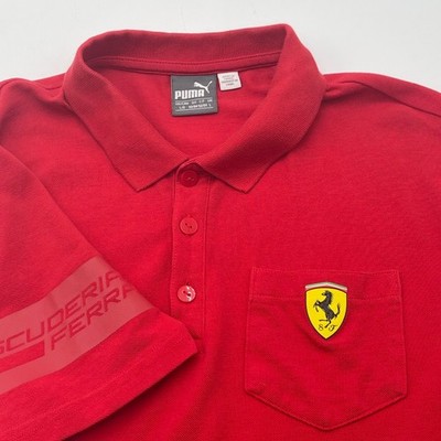 Puma Ferrari Polo Shirt Mens Large Red Scuderia Cloudspun Racing Team F1 Italia