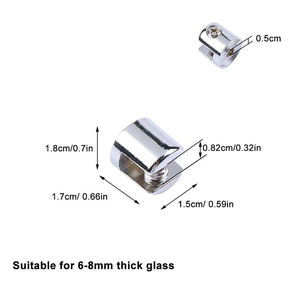 Glass Shelf Support Clamp Bracket Clip 10PCS Chrome Shelves 6mm-8mm KIT Polished - Image 4 of 4