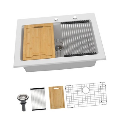 Quartz Kitchen Sink - 30'' x 22'' x 10'' White granite composite Workstation