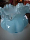 Vintage Fenton Light Blue Glass Melon Vase Ruffle 5 inches tall
