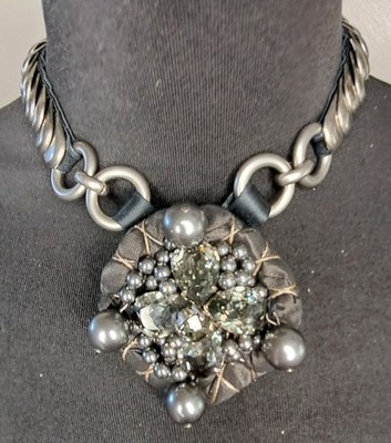 Miu miu  crystal embellished palladium plated statement costume necklace