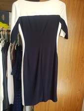 Chaps Ralph Lauren Ruched Side Black & White Stretch Dress S