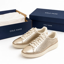 Zapatillas deportivas Cole Haan GrandPro para mujer talla 8,5B de cuero dorado plataforma zapatos bajos