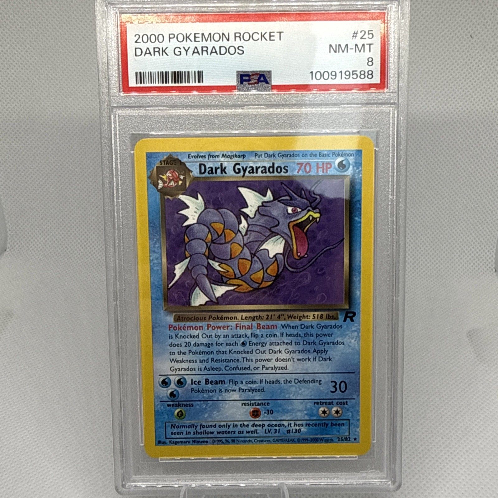 2000 | Pokémon Team Rocket | Dark Gyarados | 25/82 | PSA 8
