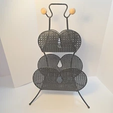 Mathieu Mategot Mid Century Modern Black Hairpin Metal Mesh 2 Tier Magazine Rack